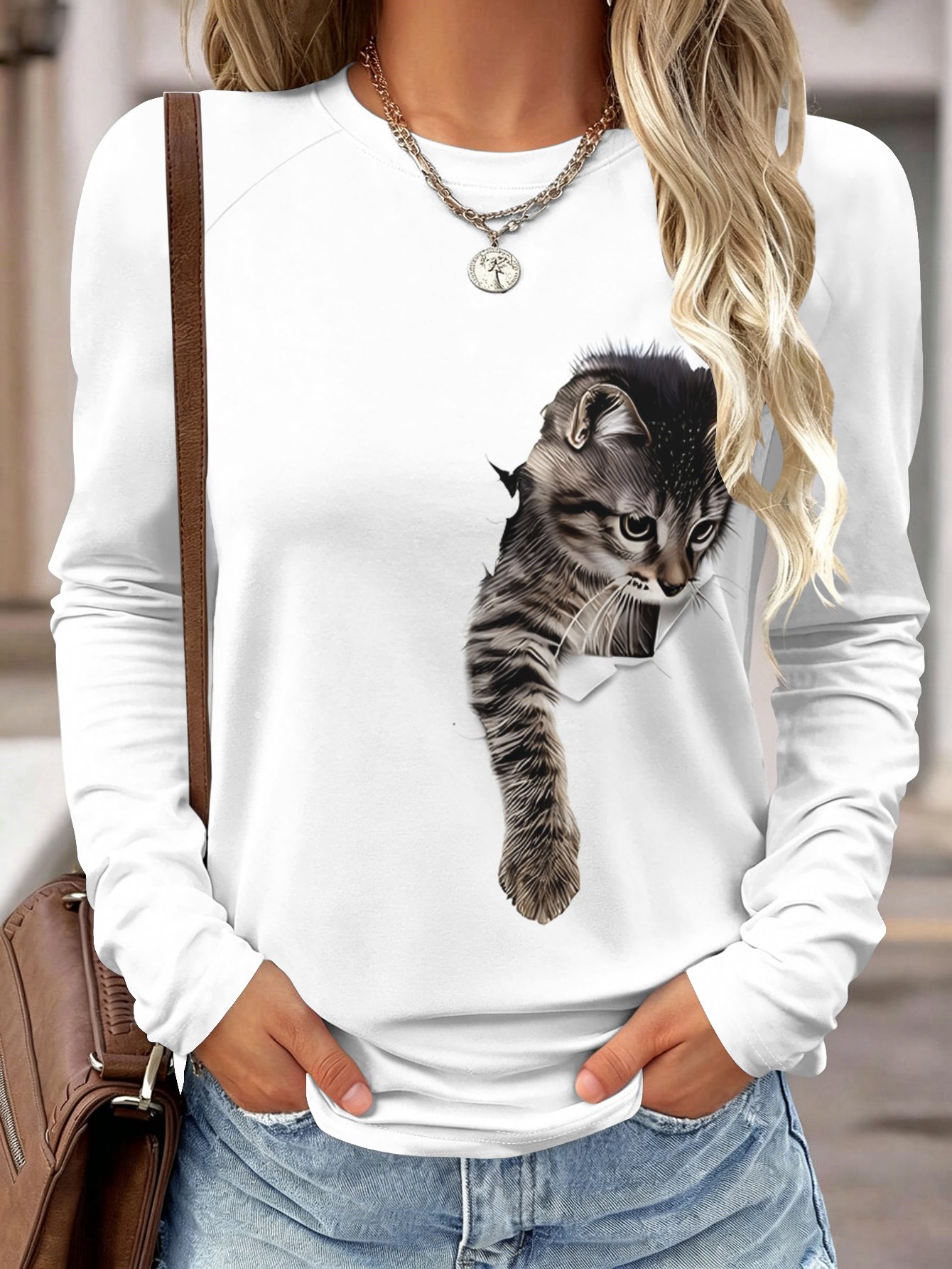 Wallpaper - Chemise à manches longues pour femmes,